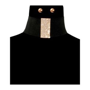Rhinestone Gold Black Fabric Toggle Choker